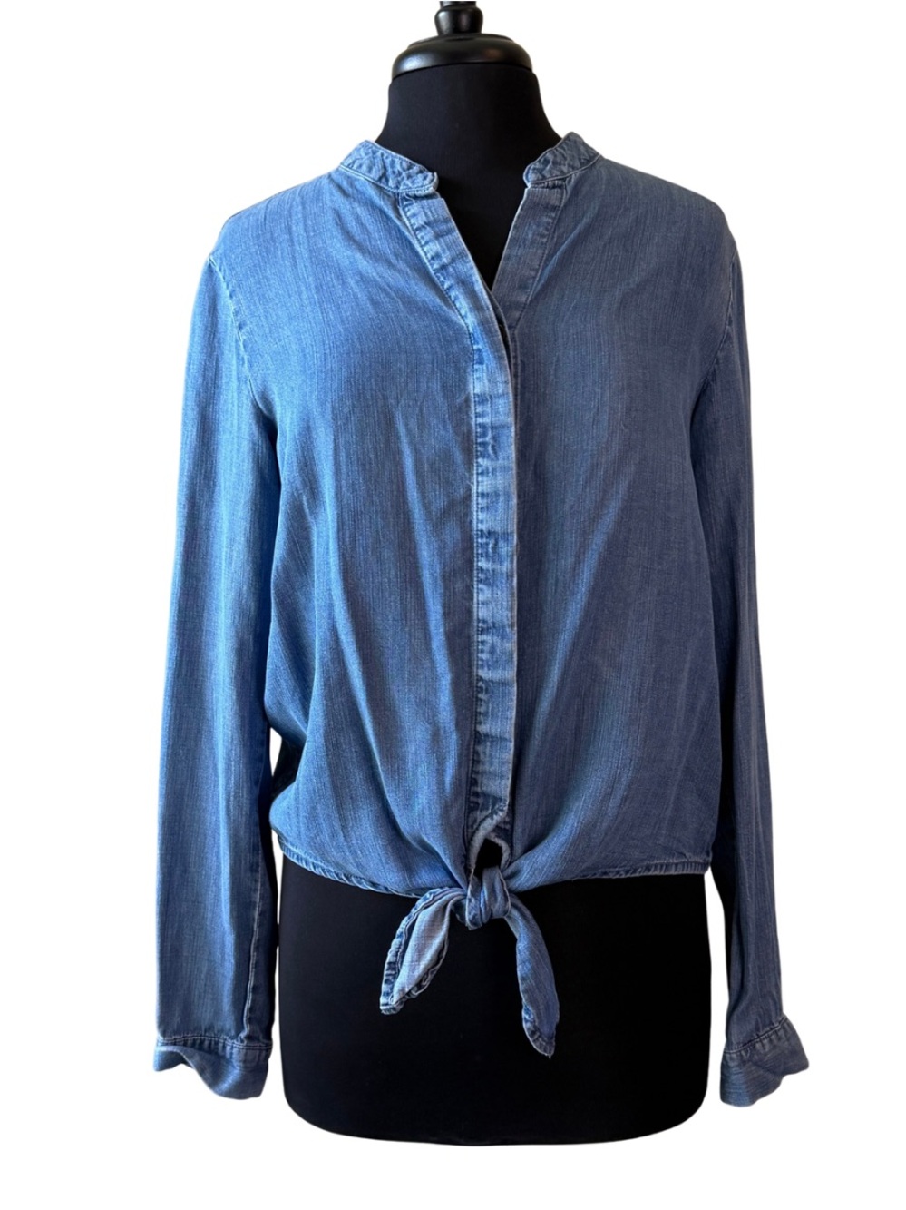 lovestitch Denim Blue Tie Front Button-Down Shirt Size  Medium Tencel